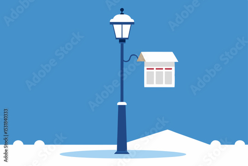 vintage streetlamp and newspaper stand in the snow.svg