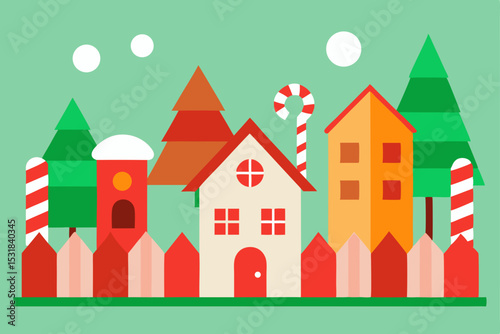 village with candy cane fences and gingerbread hou.svg