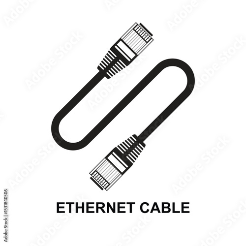 Ethernet cable icon.  Ethernet cable for local internet network connection isolated on background vector illustration.