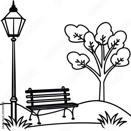 render a romantic evening park setting with a tree.eps