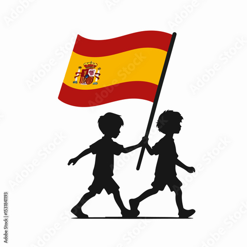 vector illustration of people carrying spanish flag