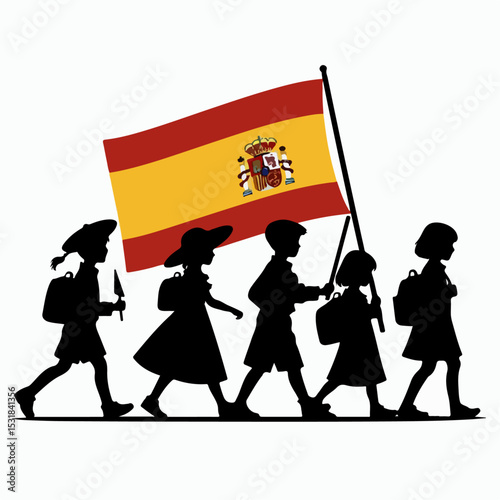 vector illustration of people carrying spanish flag