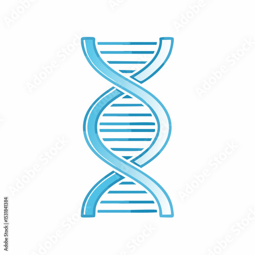 Stylized illustration of a blue DNA double helix structure on a white background.
