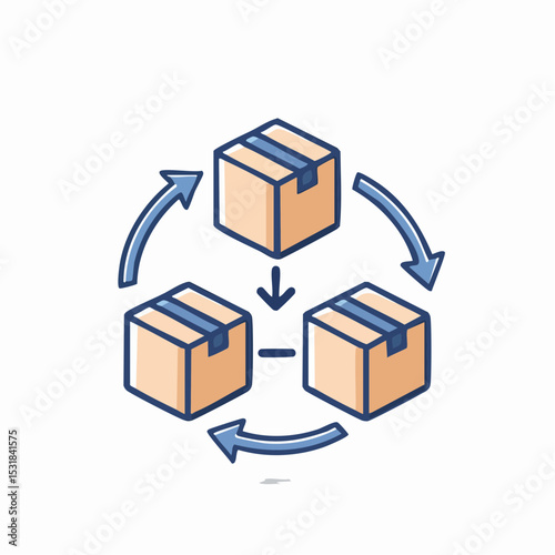 Circular graphic of cardboard boxes moving in a continuous loop, symbolizing logistics or supply chain.
