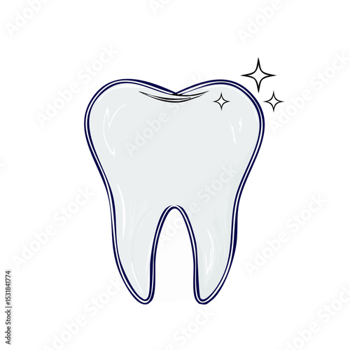 A clean, white tooth with sparkles, isolated on a white background, representing dental hygiene.