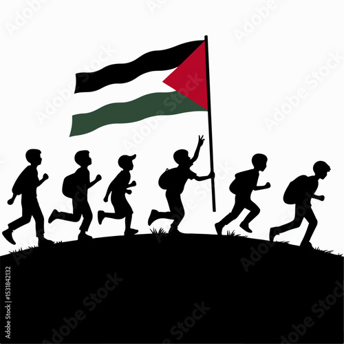 vector illustration of children carrying palestine flag
