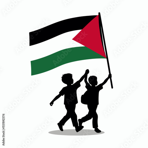 vector illustration of children carrying palestine flag