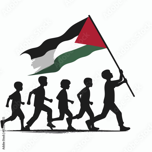 vector illustration of children carrying palestine flag
