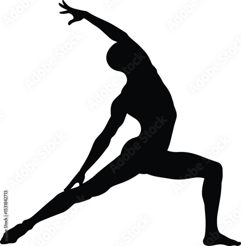 Silhouette of a strong male dancer in contemporary pose, showcasing balance, flexibility, grace, motion, and powerful artistic movement.