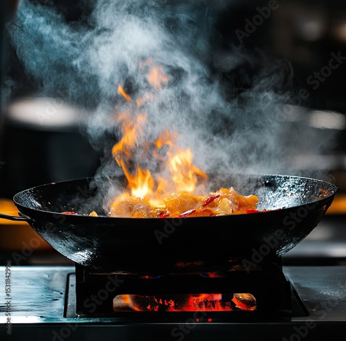 Wallpaper Mural Wok with flaming food Torontodigital.ca