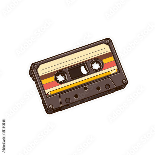 Stylized audio cassette tape illustration, vintage media technology concept