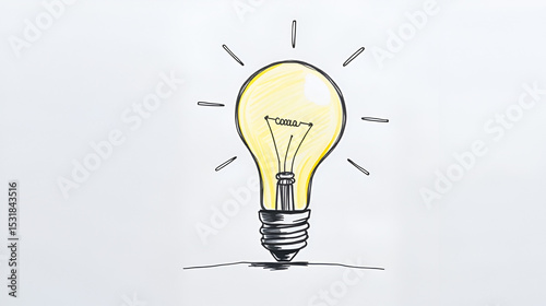 Incident and idea with bulb. Symbol on a drawing.