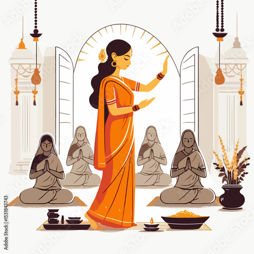 vector illustration of indian woman performing worship