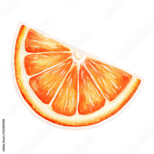 Vibrant Watercolor Illustration of a Juicy Orange Slice on a Clean Background