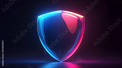 Pixel Art Neon Shield: Blue Red Glowing Geometric Shape