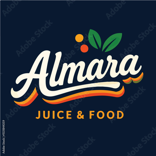 Modern Retro Almara Juice and Food Logo Design with Vibrant Accents.eps