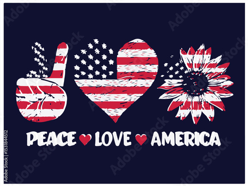Patriotic Peace Love America Graphic T-Shirt.eps