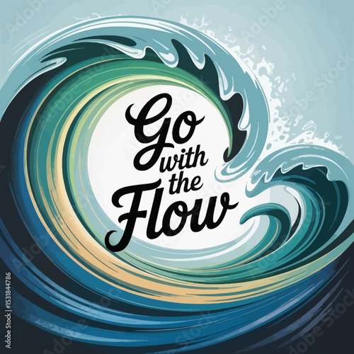 Go with the flow wave illustration ocean sea water design graphic art turquoise blue teal cool calm  char ,Vector art