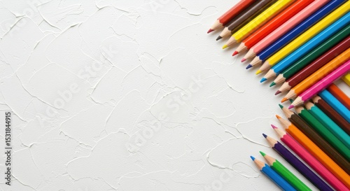 Colorful pencils on textured white background