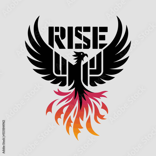 Rise up phoenix bird logo design vector illustration fire wings rebirth powerful strength inspiration  ,Vector art