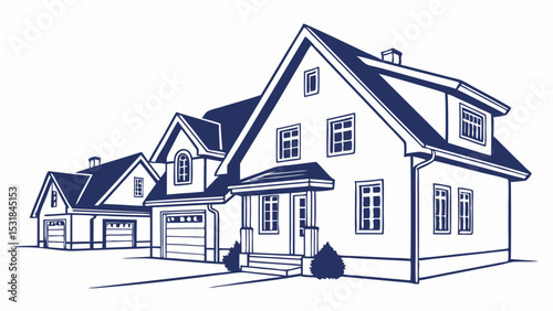 A charming suburban home with attached garage and dormer windows, depicted in a simple architectural drawing.