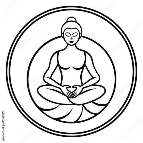 Serene Woman in Lotus Position: A Black and White Illustration