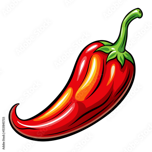 This vibrant illustration features a fiery red chili pepper, perfect for evoking a sense of healthy, spicy food and natural ingredients