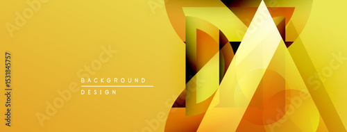 Abstract geometric design. Yellow, orange gradients create dynamic shapes. Modern background suitable for presentations, branding.