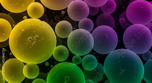 A high-resolution, ultra HD abstract background filled with transparent liquid bubbles floating in various sizes. Suitable for cosmetic, water, skincare, or science-themed visuals.	