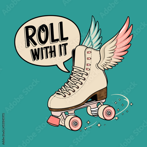 Roller skate with wings vector illustration skating design roll with it graphic art print design ,Vector art