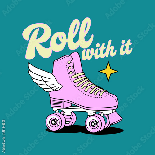 Retro roller skate design with wings and star for skating enthusiasts and nostalgic vibes art print ,Vector art