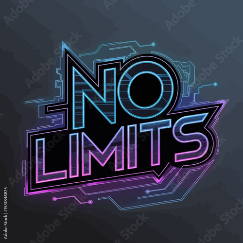 No limits neon sign futuristic glow technology background inspirational quote motivation design graphic 3d art ,Vector art