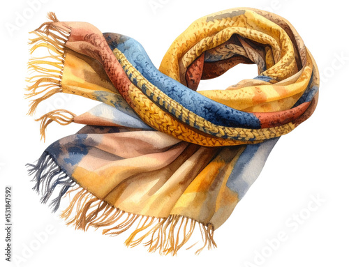 Flowing Watercolor Knitted Scarf in Motion, Artistic Brushstroke Style, Transparent PNG