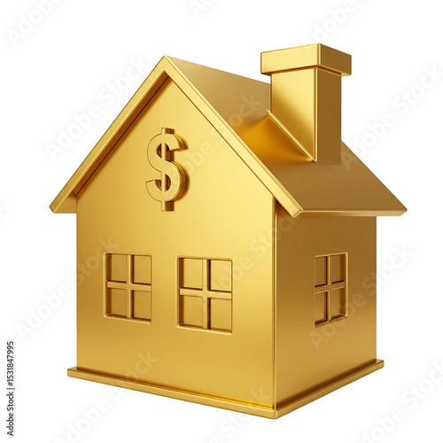 House model real estate property investment golden metallic housing market mortgage concept