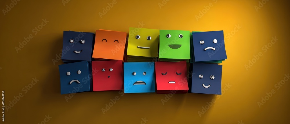 Obraz premium Colorful square emojis on a mustard background