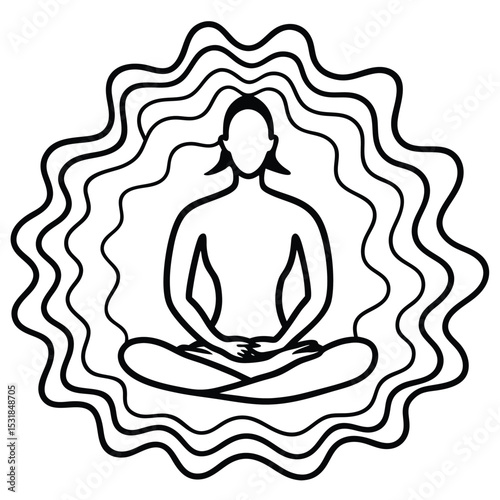 Person meditating in a peaceful and serene environment, surrounded by calming waves.
