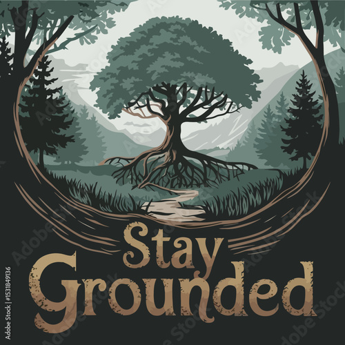 Stay grounded tree roots forest landscape nature illustration art design drawing graphic vector image ,Vector art