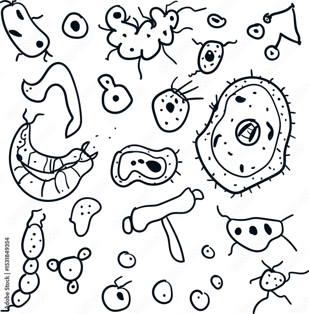 Fototapeta premium A cluster of various microbes, microorganisms, viruses, living cells, bacteria and plankton.