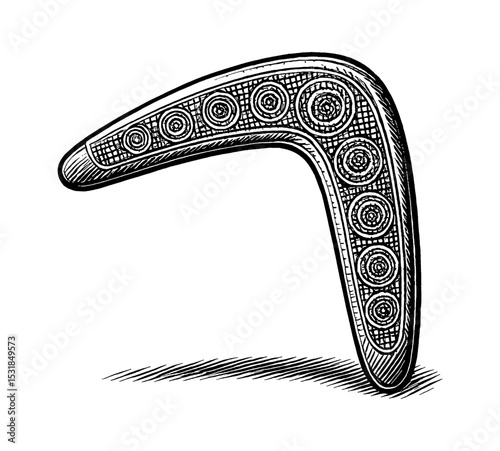 Detailed Engraving Style Illustration of an Isolated Boomerang on White Background
