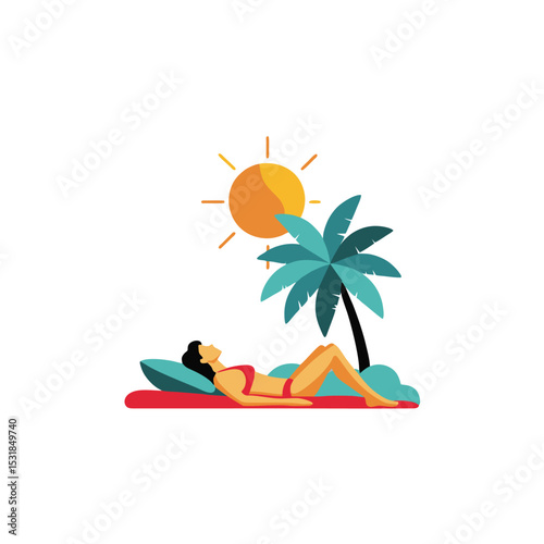 illustration of woman sunbathing on the beach