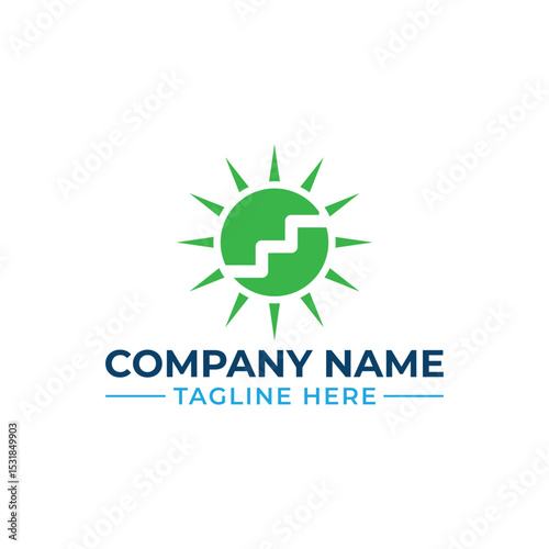 Renewable Energy Company Logo , Green Solar Energy Logo, Modern  Sun and Stairs Vector Design