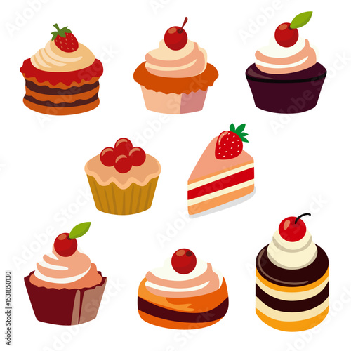 Various Cake Pastry Sweet Dessert Food Illustration Assortment