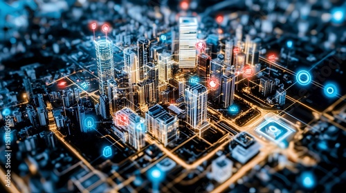 Exploring smart city connectivity innovative urban technology modern cityscape digital environment aerial view future concepts