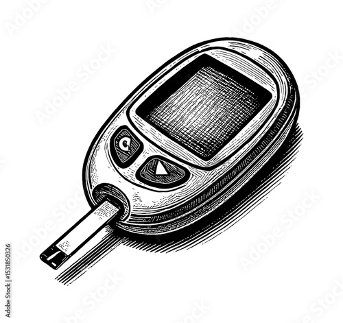 Detailed Engraving of a Blood Glucose Meter for Diabetes Management