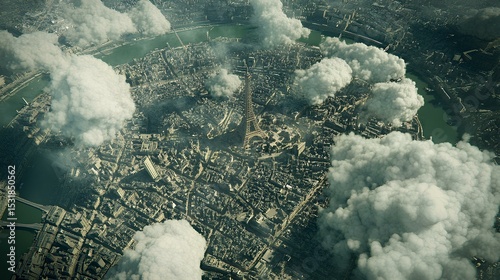 Exploring smart city connectivity aerial view of urban landscape modern infrastructure cloudy sky innovative technology