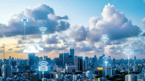 Smart city connectivity enhancing urban life through technology integration metropolitan area infographic aerial view future-ready