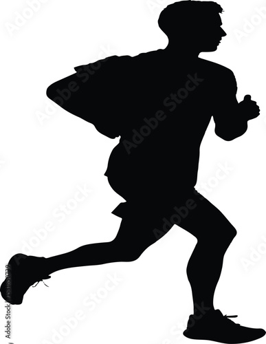 Illustration of a male runner in silhouette, jogging, with a blue gradient effect, depicted on a plain light background. Suitable for themes related to sports, health, fitness, and active lifestyle.