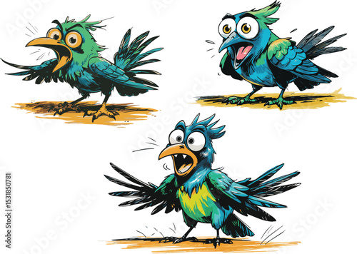 Expressive Cartoon Crow Pencil Sketch with Shocked Expression