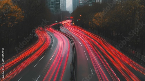 Dynamic traffic flow urban city photography evening environment aerial view smart city connectivity