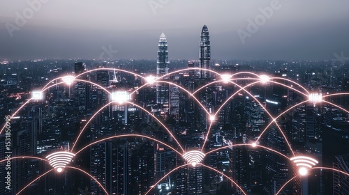Smart city connectivity innovative urban networking in kuala lumpur digital landscape night viewpoint